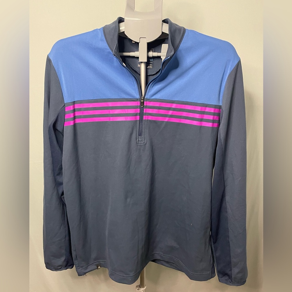 Adidas Golf Climacool 1/4 Zip Pullover Womens Medium‎ Navy Blue Pink Striped Top